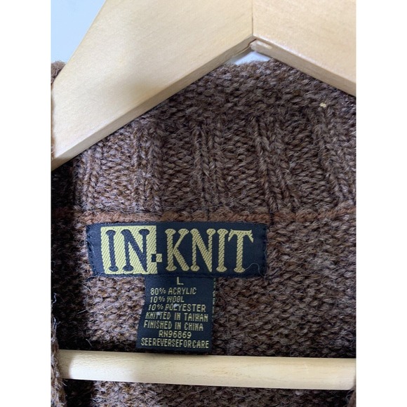 Vintage Sweater Womens Large VNeck Wool Blend Kangaroo Pocket Brown In Knit - Picture 5 of 6